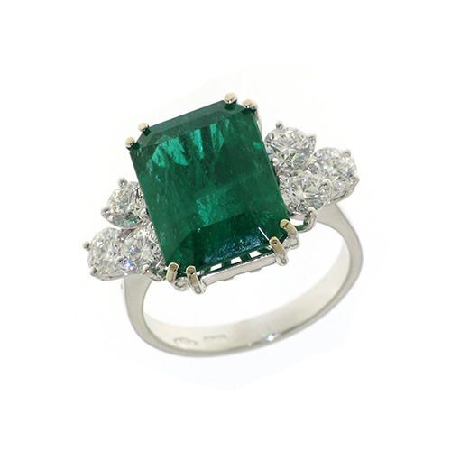 Anello grande smeraldo e diamanti - Syntya gioielli