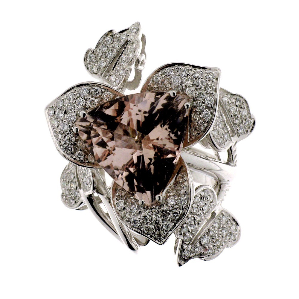 Ring with Diamonds and triangle kunzite
