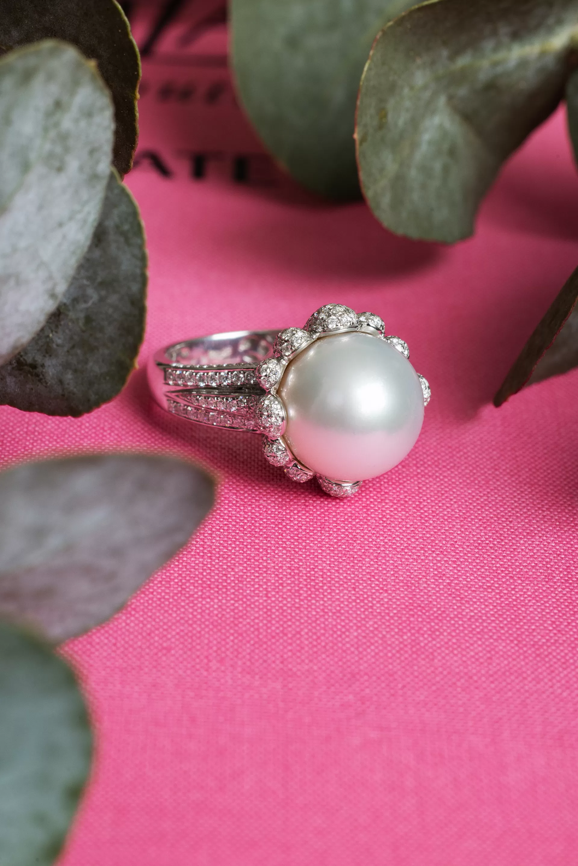 Ring with Diamonds and Pearl