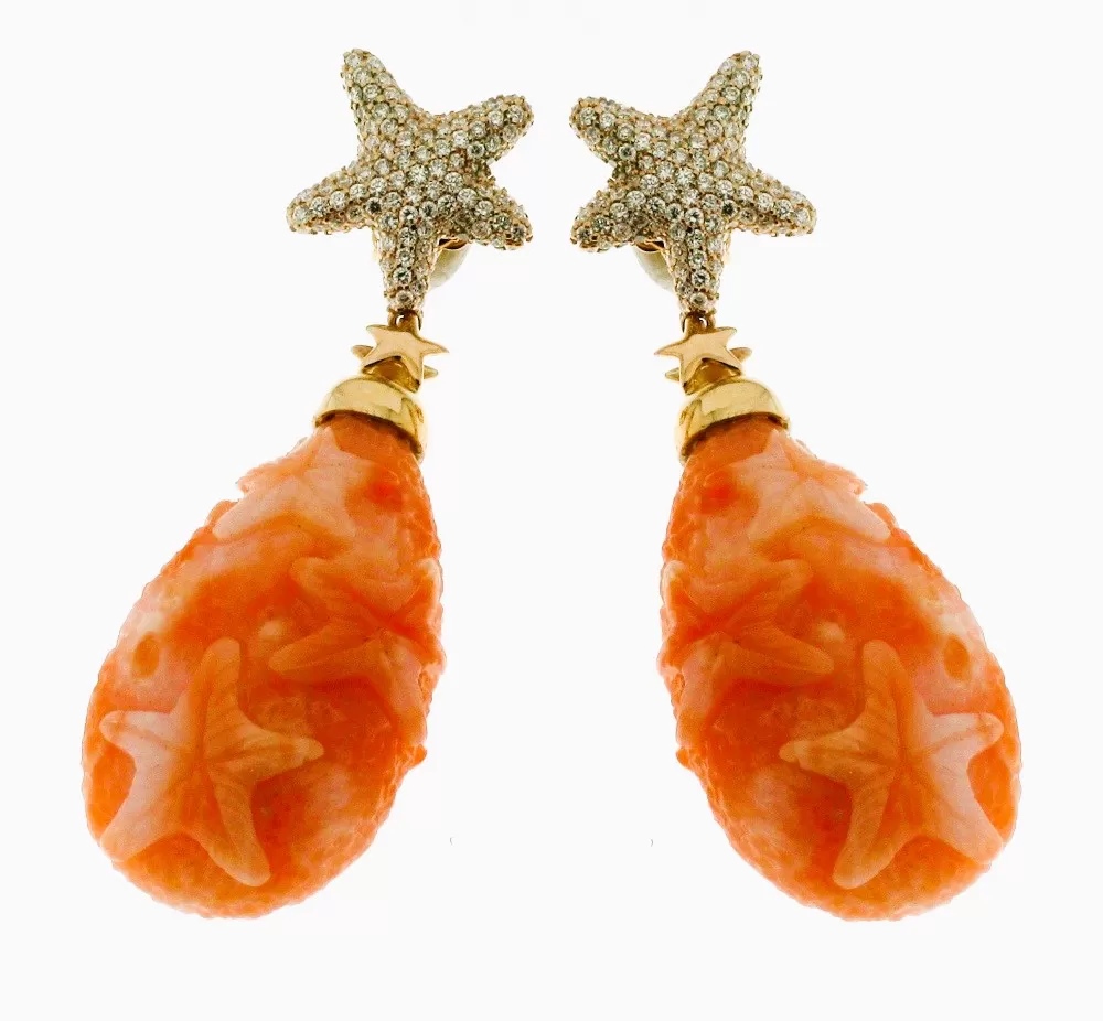 Earrings with Diamonds drops of Coral