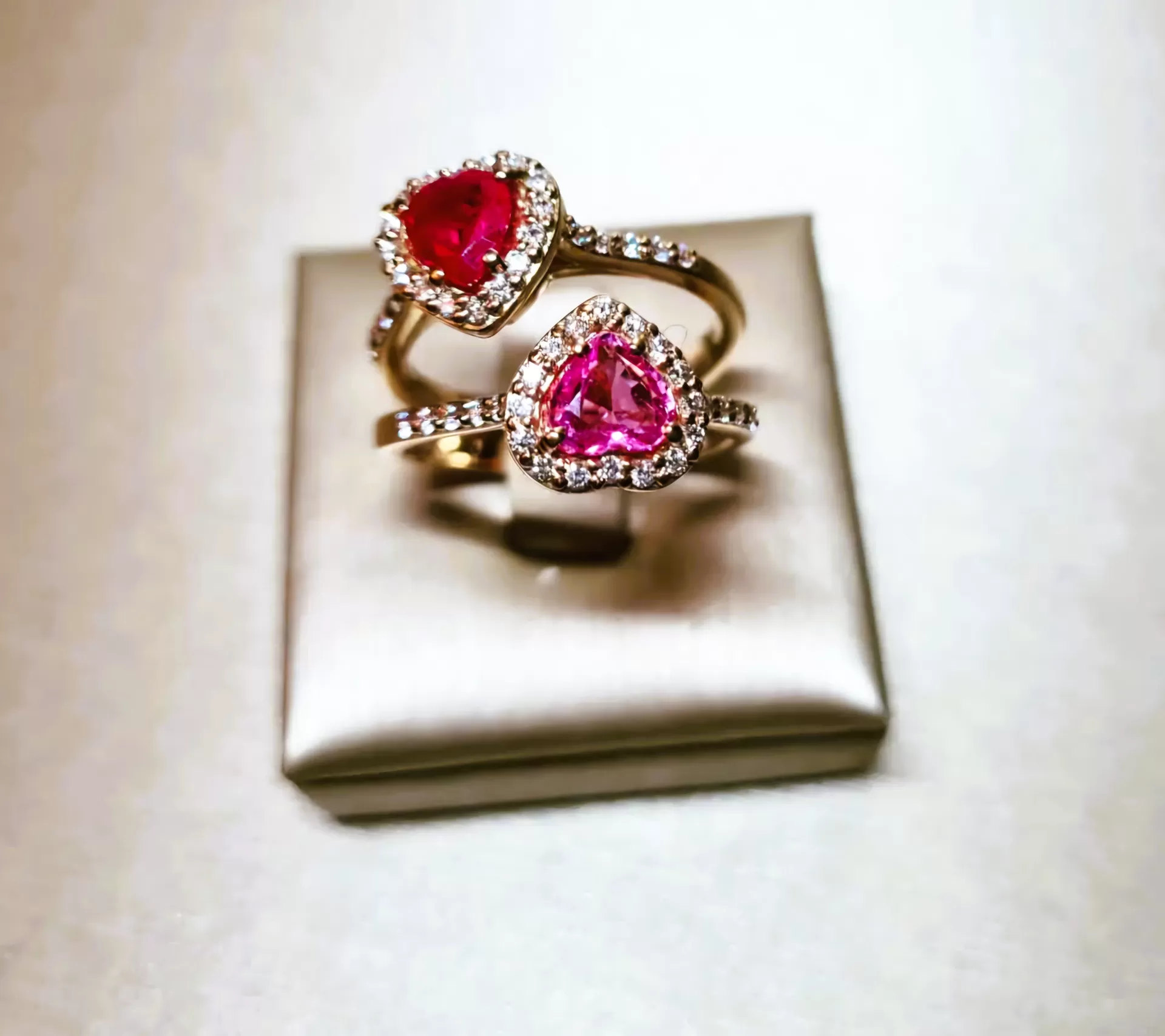 Ring with Diamonds and Heart Cut Ruby 