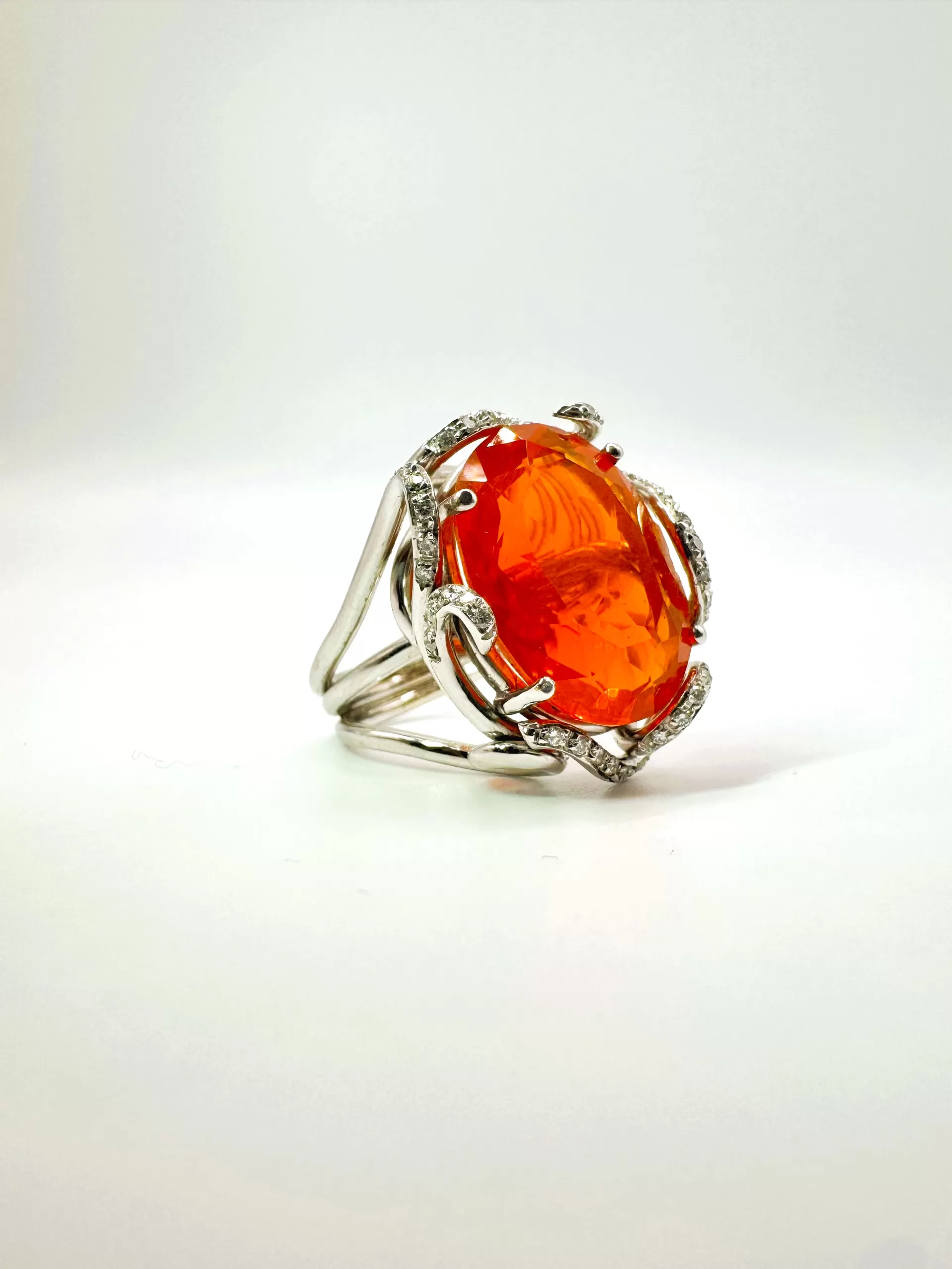 Ring with Diamonds and oval Fire Opal